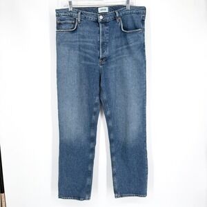 AGOLDE 90'S Pinch Waist High Rise Straight Leg Jeans Blue Medium Pitch Wash 32
